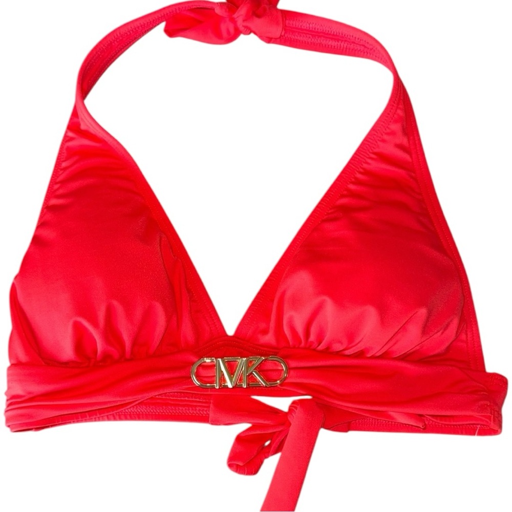 Michael Kors Halter Bikini Top Empire Logo Trim Adjustable Size Small NWT